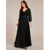 imageEverPretty Womens Chiffon ALine Floor Length V Neck Pleated Long Sleeves Evening Formal Dress 03890Black