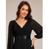 imageEverPretty Womens Chiffon ALine Floor Length V Neck Pleated Long Sleeves Evening Formal Dress 03890Black