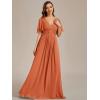 imageEverPretty Womens Chiffon ALine Ruched Short Sleeves Applique Waist V Neck Formal Evening DressesBrandied Melon