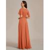 imageEverPretty Womens Chiffon ALine Ruched Short Sleeves Applique Waist V Neck Formal Evening DressesBrandied Melon