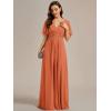 imageEverPretty Womens Chiffon ALine Ruched Short Sleeves Applique Waist V Neck Formal Evening DressesBrandied Melon