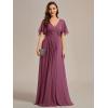 imageEverPretty Womens Chiffon ALine Ruched Short Sleeves Applique Waist V Neck Formal Evening DressesDamson