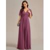 imageEverPretty Womens Chiffon ALine Ruched Short Sleeves Applique Waist V Neck Formal Evening DressesDamson
