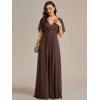 imageEverPretty Womens Chiffon ALine Ruched Short Sleeves Applique Waist V Neck Formal Evening DressesEspresso