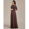 imageEverPretty Womens Chiffon ALine Ruched Short Sleeves Applique Waist V Neck Formal Evening DressesEspresso