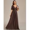 imageEverPretty Womens Chiffon ALine Ruched Short Sleeves Applique Waist V Neck Formal Evening DressesEspresso