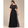 imageEverPretty Womens Elegant Crew Neck Sequin Ruffle Sleeve Empire Waist ALine Long Formal Evening DressesBlack