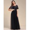 imageEverPretty Womens Elegant Crew Neck Sequin Ruffle Sleeve Empire Waist ALine Long Formal Evening DressesBlack