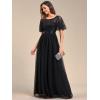 imageEverPretty Womens Elegant Crew Neck Sequin Ruffle Sleeve Empire Waist ALine Long Formal Evening DressesBlack
