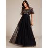 imageEverPretty Womens Elegant Crew Neck Sequin Ruffle Sleeve Empire Waist ALine Long Formal Evening DressesBlack Gold