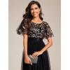imageEverPretty Womens Elegant Crew Neck Sequin Ruffle Sleeve Empire Waist ALine Long Formal Evening DressesBlack Gold