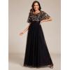 imageEverPretty Womens Elegant Crew Neck Sequin Ruffle Sleeve Empire Waist ALine Long Formal Evening DressesBlack Gold
