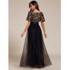 imageEverPretty Womens Elegant Crew Neck Sequin Ruffle Sleeve Empire Waist ALine Long Formal Evening DressesBlack Gold