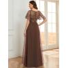 imageEverPretty Womens Elegant Crew Neck Sequin Ruffle Sleeve Empire Waist ALine Long Formal Evening DressesBrown