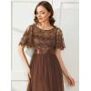 imageEverPretty Womens Elegant Crew Neck Sequin Ruffle Sleeve Empire Waist ALine Long Formal Evening DressesBrown
