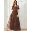 imageEverPretty Womens Elegant Crew Neck Sequin Ruffle Sleeve Empire Waist ALine Long Formal Evening DressesBrown