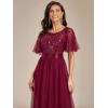 imageEverPretty Womens Elegant Crew Neck Sequin Ruffle Sleeve Empire Waist ALine Long Formal Evening DressesBurgundy