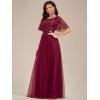 imageEverPretty Womens Elegant Crew Neck Sequin Ruffle Sleeve Empire Waist ALine Long Formal Evening DressesBurgundy