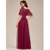 imageEverPretty Womens Elegant Crew Neck Sequin Ruffle Sleeve Empire Waist ALine Long Formal Evening DressesBurgundy