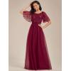 imageEverPretty Womens Elegant Crew Neck Sequin Ruffle Sleeve Empire Waist ALine Long Formal Evening DressesBurgundy