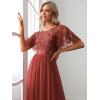 imageEverPretty Womens Elegant Crew Neck Sequin Ruffle Sleeve Empire Waist ALine Long Formal Evening DressesBurnt Orange