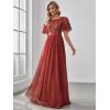 imageEverPretty Womens Elegant Crew Neck Sequin Ruffle Sleeve Empire Waist ALine Long Formal Evening DressesBurnt Orange