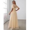 imageEverPretty Womens Elegant Crew Neck Sequin Ruffle Sleeve Empire Waist ALine Long Formal Evening DressesChampagne