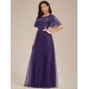 imageEverPretty Womens Elegant Crew Neck Sequin Ruffle Sleeve Empire Waist ALine Long Formal Evening DressesDark Purple