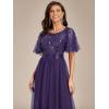 imageEverPretty Womens Elegant Crew Neck Sequin Ruffle Sleeve Empire Waist ALine Long Formal Evening DressesDark Purple