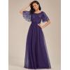 imageEverPretty Womens Elegant Crew Neck Sequin Ruffle Sleeve Empire Waist ALine Long Formal Evening DressesDark Purple