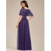 imageEverPretty Womens Elegant Crew Neck Sequin Ruffle Sleeve Empire Waist ALine Long Formal Evening DressesDark Purple