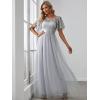 imageEverPretty Womens Elegant Crew Neck Sequin Ruffle Sleeve Empire Waist ALine Long Formal Evening DressesGray