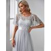 imageEverPretty Womens Elegant Crew Neck Sequin Ruffle Sleeve Empire Waist ALine Long Formal Evening DressesGray