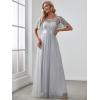 imageEverPretty Womens Elegant Crew Neck Sequin Ruffle Sleeve Empire Waist ALine Long Formal Evening DressesGray