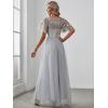 imageEverPretty Womens Elegant Crew Neck Sequin Ruffle Sleeve Empire Waist ALine Long Formal Evening DressesGray