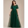 imageEverPretty Womens Elegant Crew Neck Sequin Ruffle Sleeve Empire Waist ALine Long Formal Evening DressesGreen