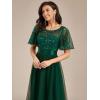 imageEverPretty Womens Elegant Crew Neck Sequin Ruffle Sleeve Empire Waist ALine Long Formal Evening DressesGreen