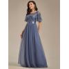 imageEverPretty Womens Elegant Crew Neck Sequin Ruffle Sleeve Empire Waist ALine Long Formal Evening DressesHaze Blue