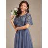 imageEverPretty Womens Elegant Crew Neck Sequin Ruffle Sleeve Empire Waist ALine Long Formal Evening DressesHaze Blue