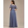imageEverPretty Womens Elegant Crew Neck Sequin Ruffle Sleeve Empire Waist ALine Long Formal Evening DressesHaze Blue