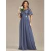 imageEverPretty Womens Elegant Crew Neck Sequin Ruffle Sleeve Empire Waist ALine Long Formal Evening DressesHaze Blue