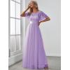 imageEverPretty Womens Elegant Crew Neck Sequin Ruffle Sleeve Empire Waist ALine Long Formal Evening DressesLavender