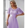 imageEverPretty Womens Elegant Crew Neck Sequin Ruffle Sleeve Empire Waist ALine Long Formal Evening DressesLavender