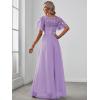 imageEverPretty Womens Elegant Crew Neck Sequin Ruffle Sleeve Empire Waist ALine Long Formal Evening DressesLavender