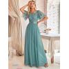 imageEverPretty Womens Elegant Crew Neck Sequin Ruffle Sleeve Empire Waist ALine Long Formal Evening DressesMint