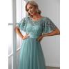 imageEverPretty Womens Elegant Crew Neck Sequin Ruffle Sleeve Empire Waist ALine Long Formal Evening DressesMint