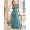 imageEverPretty Womens Elegant Crew Neck Sequin Ruffle Sleeve Empire Waist ALine Long Formal Evening DressesMint