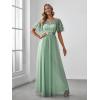 imageEverPretty Womens Elegant Crew Neck Sequin Ruffle Sleeve Empire Waist ALine Long Formal Evening DressesMint Green