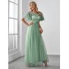imageEverPretty Womens Elegant Crew Neck Sequin Ruffle Sleeve Empire Waist ALine Long Formal Evening DressesMint Green