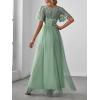 imageEverPretty Womens Elegant Crew Neck Sequin Ruffle Sleeve Empire Waist ALine Long Formal Evening DressesMint Green